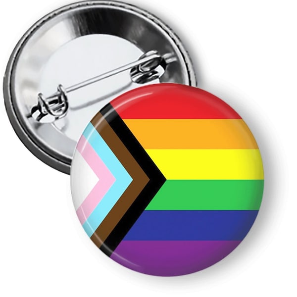 Trans Inclusive Gay Pride Rainbow Flag LGBTQ  Progress Pride Flag Pin Pinback Button 3 Sizes Bulk Prices and Fridge Magnet B239