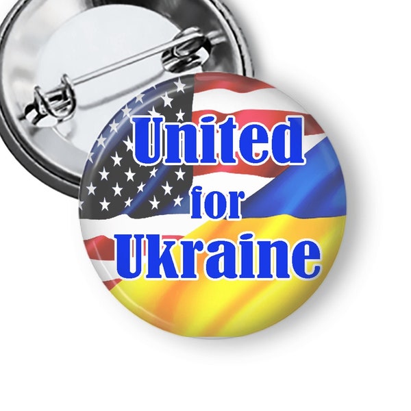 I Stand with Ukraine United For Ukraine American Flag Ukraine Flag Support Ukraine Pin No War  Peace Buttons and Magnets B182