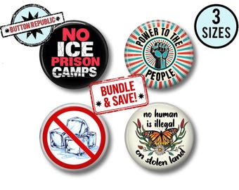 Immigration Protest Pin Set, Abolish ICE, No Human Is Illegal, No ICE Camps, Activist Button Bundle