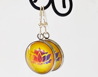 Lotus Flower Earrings Yoga Dangle Earrings with Sterling Silver