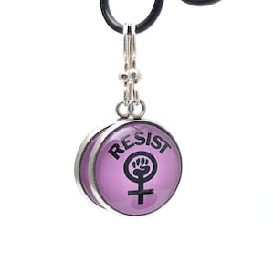 Resist Earrings With Feminist Symbol and Raised Fist Three Colors Sterling Silver and Hypoallergenic Earwires