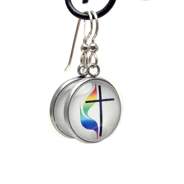 United Methodist Gay Pride Rainbow Cross Earrings LGBTQ Allies with Sterling Silver