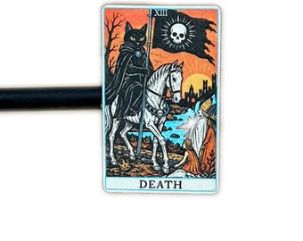 Black Cat Death Tarot Sticker, Halloween Black Cat, Gothic Cat Decal,  Spooky Mystic Rider Art S212