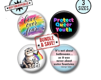 LGBTQ Pride Pin Set | Trans Rights Button Bundle | Gay History Pins | Stonewall Riot Button | Pride Pack | Activist Buttons or Magnets
