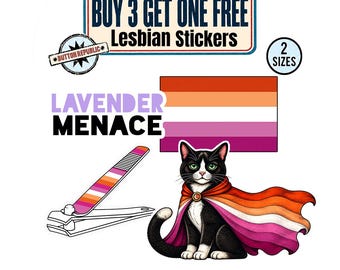 Lesbian Sticker Set, , Lesbian Pride Stickers, Lavender Menace, LGBTQ Decals, Lesbian Flag Sticker, Buy 3 Get One Free