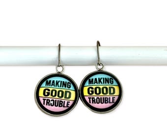 Making Good Trouble Earrings, John Lewis Good Trouble Activist Jewelry, Protest Statement Earrings