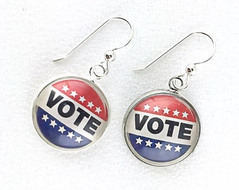 Vote Earrings Support Voting Rights GOTV With Patriotic Dangle Earrings Volunteer Organizer and Activist Gifts