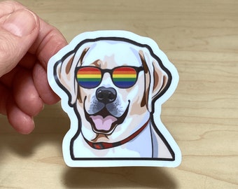 LGBTQ Labrador Retriever With Rainbow Glasses Sticker S4