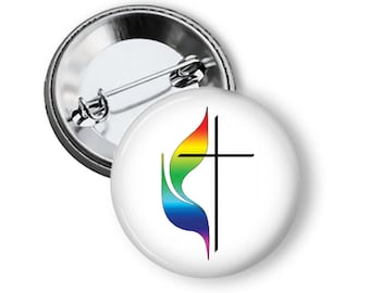United Methodist LGBTQ Ally Rainbow and Cross Pin Pinback Button  B131