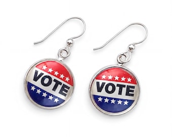 Vote Earrings: Patriotic Dangle Earrings, Activist Gift, Political Jewelry, Democratic Gift