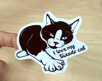 Cute Cat Sticker Tuxedo Cat Lovers Tuxie Black and White Cat Sticker For Laptop Bottle or Phone S64