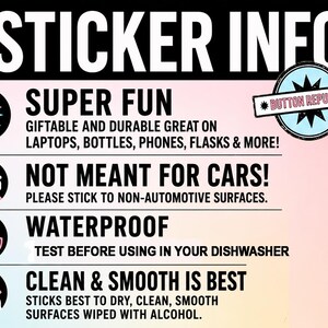 a sticker with information about the sticker's features, including waterproofing, non-automatic surfaces, and cleanliness.