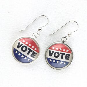 Vote Earrings: Patriotic Dangle Earrings with Sterling Silver Wires