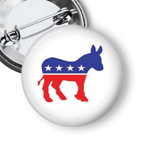 Democratic Donkey Logo Pin, Political Campaign Buttons and Fridge Magnets B234
