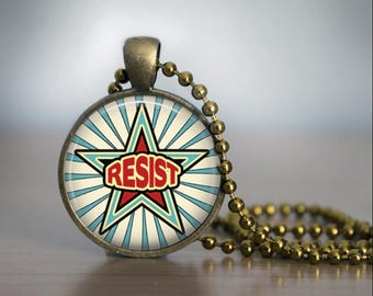 Resist Pendant Necklace | Political Activist Jewelry, Protest Necklace | Progressive Gift | Resistance Jewelry