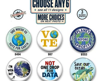 Choose Any Earth Science Vegetarian Pins, Climate Change Buttons, Vegan Pins, Save the Earth Science and Pin Set