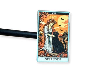 Halloween Sticker, Black Cat Tarot Sticker, Strength Tarot Decal, Mystic Cat Art Gift S214