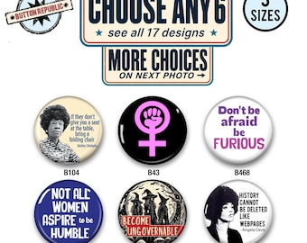 Choose Any 6 Feminist Pins, Feminist Buttons Bundle, Women's Rights Pin Set, Protest Buttons, Feminist Gift