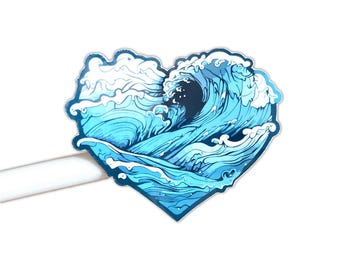 Ocean Sticker: Beachy Ocean Heart Decal For Laptop, Water Bottle, Phone S4