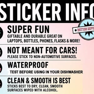 a sticker with information about the sticker's features, including waterproofing, non-automatic surfaces, and cleanliness.