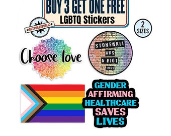 Pride Sticker Set of 4, LGBTQ Stickers, Trans and Queer Stickers, Love is Love, Stonewall Was a Riot, Human Rights Stickers