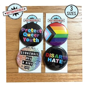 Gay Pride Pin Set: LGBTQIA Buttons, Stonewall Pins (Pin or Magnet)