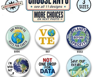 Choose Any Earth Science Vegetarian Pins, Climate Change Buttons, Vegan Pins, Save the Earth Science and Pin Set