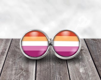 Lesbian Pride Flag Stud Earrings: Stainless Steel LGBTQIA Jewelry