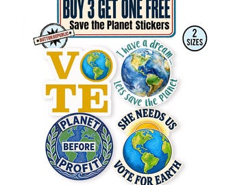 Save the Planet Stickers,  Climate and Earth Stickers, Environmental Activist Decals, Climate Justice, Buy 3 Get 1 Free