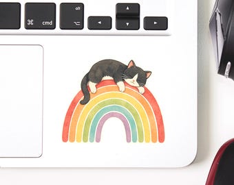 Tuxedo Cat Rainbow Sticker, LGBTQ Kitty Decal For Laptop Water Bottle Journal S211