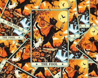 The Fool Black Cat Tarot Sticker, Halloween Cat Decal, Witchy Black Cat Art, Black Cat Gift S217
