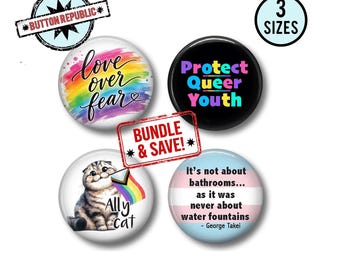 LGBTQ Pride Pin Set | Trans Rights Button Bundle | Gay History Pins | Stonewall Riot Button | Pride Pack | Activist Buttons or Magnets