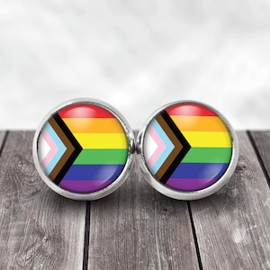Progress Pride Flag Stud Earrings: Trans Inclusive LGBTQ Jewelry