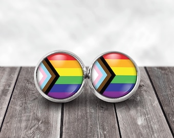Pendientes con la bandera del orgullo Progress: joyería trans inclusiva LGBTQ