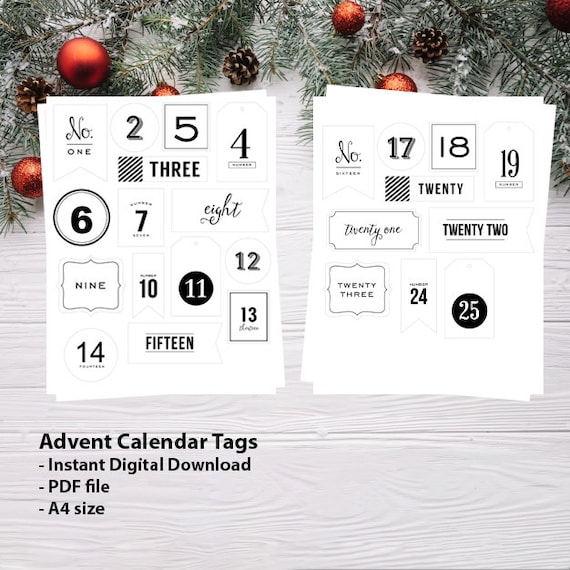 Christmas Advent Calendar Printable Numbers 1 25 Digital
