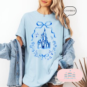 Comfort Color® Blue Coquette Bow Disney Castle Coquette Top, Magic Kingdom Shirt, Disney Coquette Bow Shirt, Disney Floral Shirt, Girls Trip