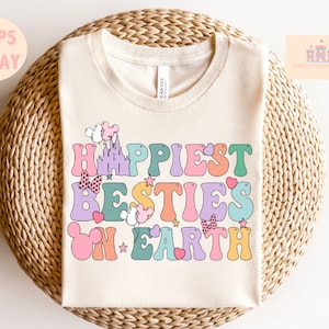 Chemise Besties on Earth, chemise Besties rétro, chemise ballon magique, chemise groupe de souris, chemise meilleurs amis, chemise assortie, vacances