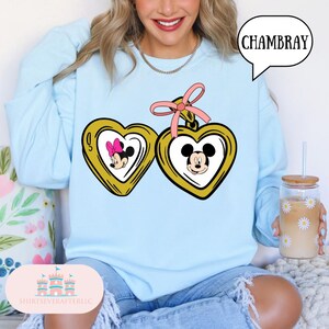 Comfort Color®  Locket Sweatshirt, Cute Locket Bow Shirt, Minnie Mickey Lover sweatshirt, Cute Disneyworld sweater, Mickey Coquette sweater