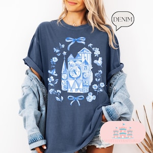 Comfort Color® Blue Coquette Bow Disney Castle Coquette Top, Magic Kingdom Shirt, Disney Coquette Bow Shirt, Disney Floral Shirt, Girls Trip