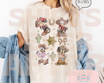 Camisa Comfort Color® Disney Mickey y sus amigos con botas vaqueras, camiseta Disney Western Country, camisetas a juego para viajes a Disneyland