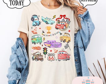 Camiseta de relámpago retro, camiseta de autos antiguos, camiseta de cumpleaños con temática de autos, camiseta de grúa, camiseta para niños, camisetas a juego, camisetas de parque, camiseta grupal
