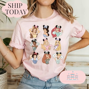 Disney Princess Belle, Tiana, Elsa, Anna, Jasmine, Ariel, Aurora, Rapunzel, Snow white, Merida, Cinderella, Mulan, Disney Minnie ears top