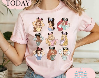 Disney Princess Belle, Tiana, Elsa, Anna, Jasmine, Ariel, Aurora, Raiponce, Blanche-Neige, Merida, Cendrillon, Mulan, Disney Haut avec oreilles de Minnie