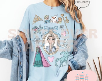 Comfort Color® Elsa Shirt, Frozen Shirts, Princess Elsa Bow Shirts, Disney Girls Trip, Disney World Shirts, Frozen coquette shirt