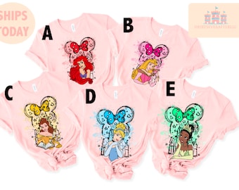 Disney Princess Belle, Tiana, Elsa, Anna, Jasmine, Ariel, Aurora, Rapunzel, Snow white, Merida, Cinderella, Mulan, Disney Minnie orejas arriba