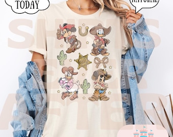 Camiseta con botas vaqueras de Mickey y sus amigos de Disney, camiseta de estilo western de Disney, camisetas a juego para viajes a Disneyland, camisetas familiares de Disneyland