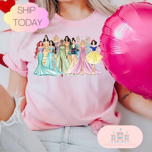 Disney Princess Belle, Tiana, Elsa, Anna, Jasmine, Ariel, Aurora, Rapunzel, Snow white, Merida, Cinderella, Mulan, Disney Minnie ears top