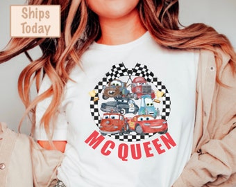 Retro Lightning Shirt, Vintage Cars Shirt, Cars Theme Birthday Shirt, camisa de camión de remolque, camisa de niños, camisas a juego, camisas de parque, camiseta de grupo