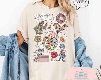 Koszulka Comfort Color® z postaciami Zootopia, Koszulka Judy Hops i Nicka Wilde'a, Rodzinne wakacje w Disneylandzie, Wycieczka do WDW 2025
