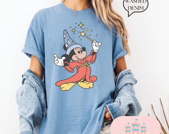 Camiseta Mickey Wizard de Disney Comfort Color®, camiseta de mago, camiseta mágica, camiseta de mago vintage, vacaciones familiares de Disney, camiseta de Disney para niños